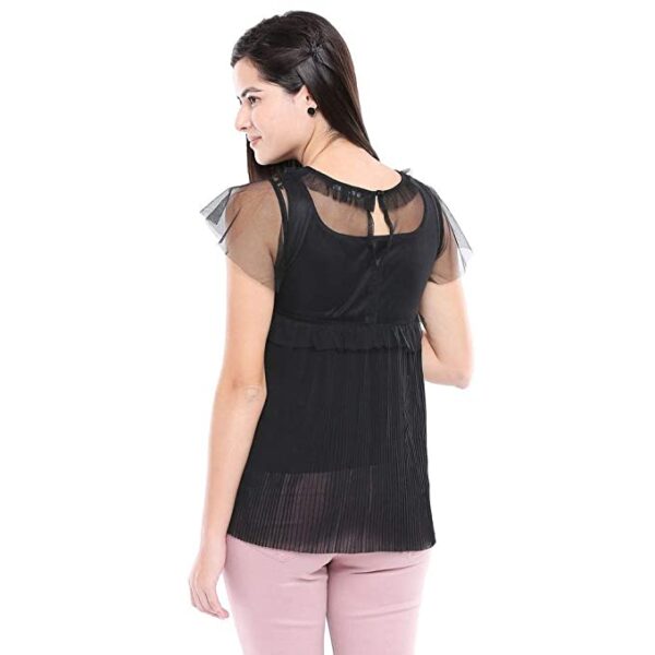 VERO MODA Womens Round Neck Solid Lace Yoke Top - Image 2